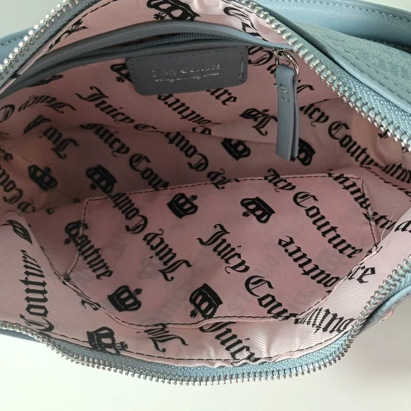 Juicy Couture Exclusive Run The World Light Blue Embroidered Patch Shoulder Bag - Picture 11 of 13